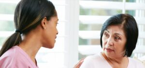 two women talking